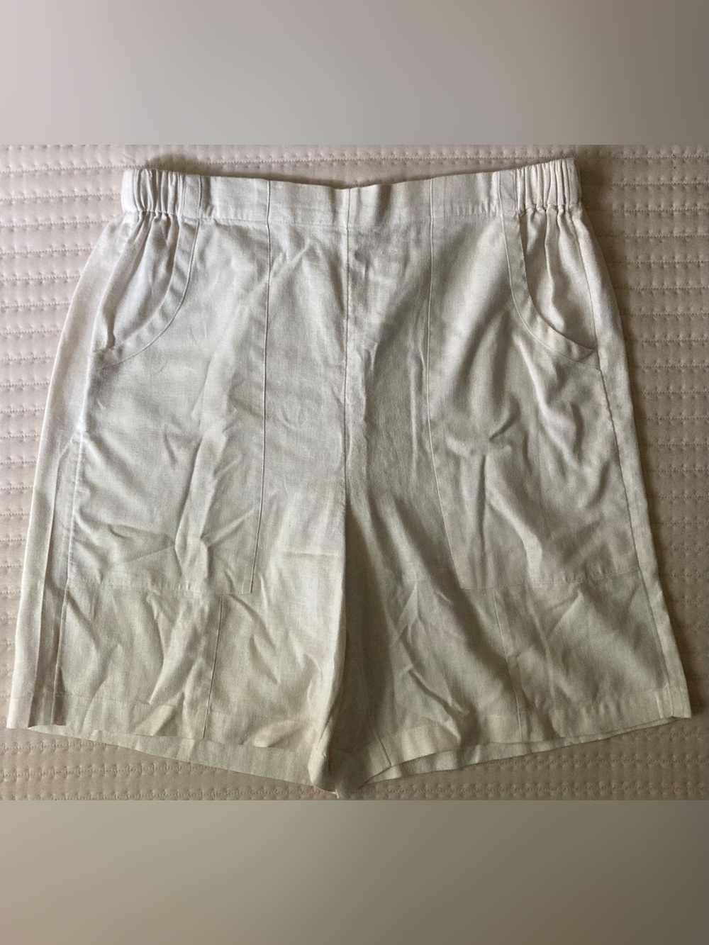 Free People Baggy Linen Cotton Shorts Women’s Large White Pockets Elastic Waist